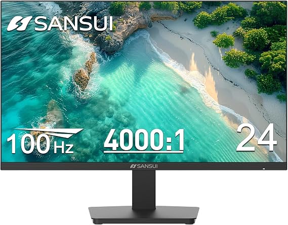 SANSUI Monitor 24 inch 100Hz Computer MonitorFHD 1080P PC MonitorHDMIFreeSyncHDREarphone Jack Ergonomic Tilt for Home and Office