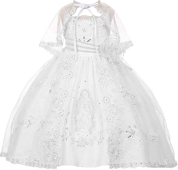 Virgin Mary Embroidery Baby Infant Toddler Girl Church Baptism Christening Dress