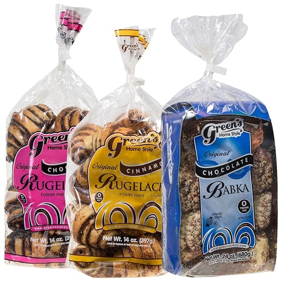 Green's Bakery Babka & Rugelach Value Pack, 3 Pack (1) 24oz Chocolate Babka, (2) 14oz Cinnamon Rugelach, Fresh and Delicious, OK Certified Kosher and Pareve, Dairy Free and Nut Free