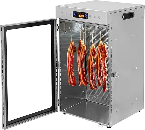 Commercial Stainless Steel Food Dehydrator with 12 Hooks, 800W Biltong Jerky Box Drying Cabinet, 24.5-Quart Capacity Jerky and Sausage Dryer, Efficiently Dries Jerky and Vegetables