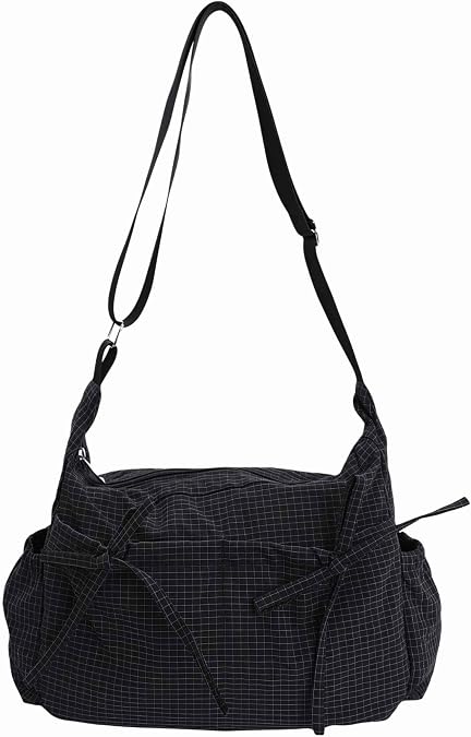 Plaid Crossbody Bag, Slouch Hobo Crossbody Bags, Cute Messenger Bag, Nylon Crescent Crossbody Purse, Casual Everyday Purse