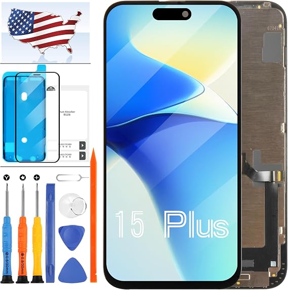 TFT for iPhone 15 Plus Screen Replacement 6.7 Inch LCD Display 3D Touch Screen Digitizer Assembly for Molde A3094 A2847 A3093 A3096 LCD with Repair Kit(Black)
