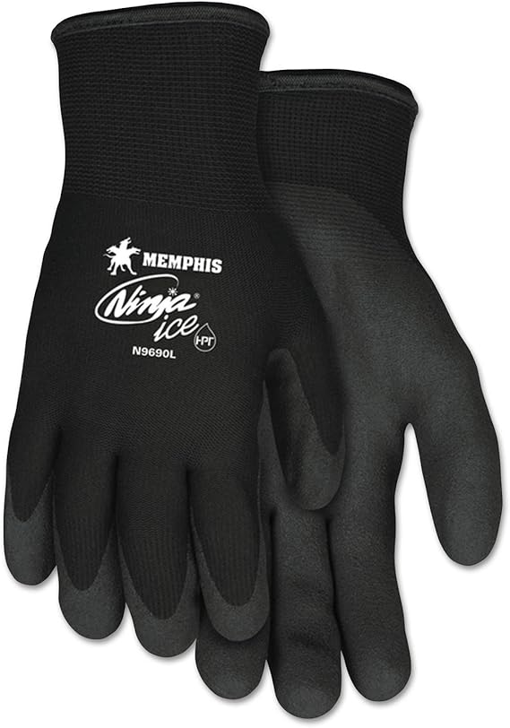 MCR Safety N9690 Ninja Ice Insulated Gloves, 1-Pair | 15-gauge nylon, Insulated work gloves, acrylic terry liner, HPT coated palm and fingertips