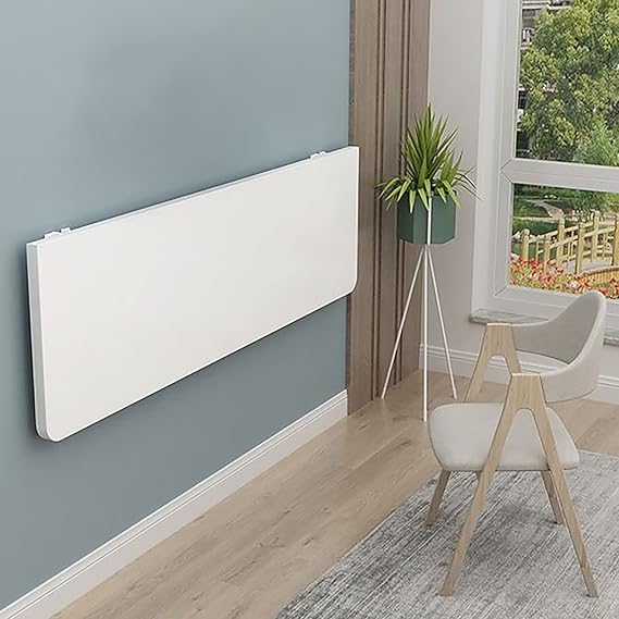 Drop Leaf Floating Desk, Wall Mounted Folding Workbench, Solid Wood Table for Office, Bedroom, Kitchen, Dining (Color: White, Size: