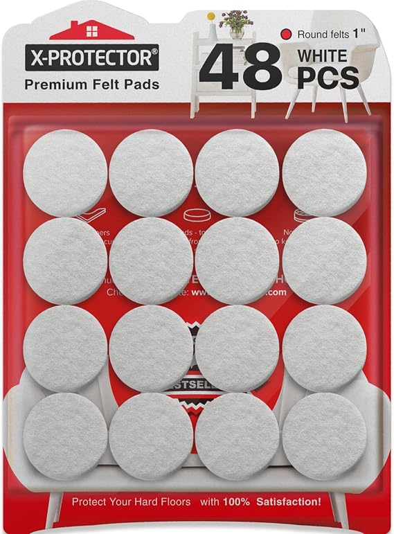 Felt Furniture Pads X-Protector - 48 PCS 1" - Premium Felt Pads (White)