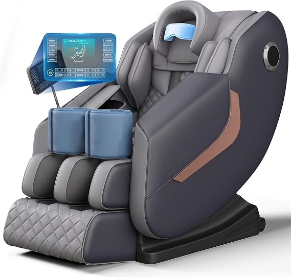 Full Body Massage Chair Recliner with Extended SL Track, Zero Gravity & Eye Massager, AI Body Scan, 3D Shiatsu Massage with Heat, Bluetooth Speaker, Pre-Assembled, LCD Touch Screen(Gray)
