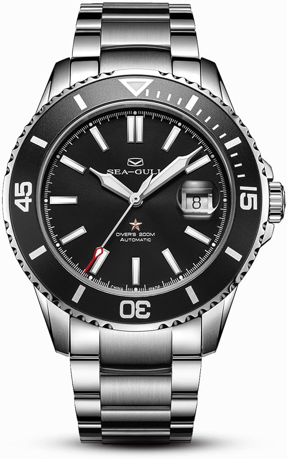 SEA-GULL Men's Automatic Mechanical Diving Watch, Stainless Steel Waterproof Business Dress Luminous Calendar Wrist Watches,44mm,Ocean Series