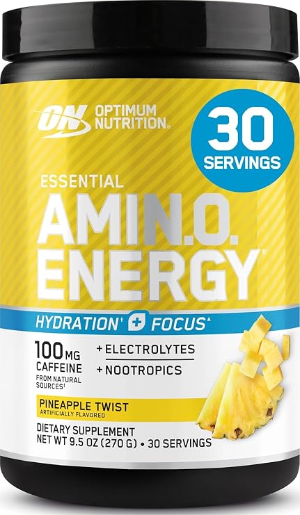 Optimum Nutrition Amino Energy Powder Plus Focus, Pineapple Twist, 9.5 Oz