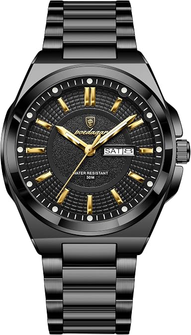 Poedagar Men's Fashion Watches Stainless Steel Waterproof Luminous Man Watch Date Week Classic Business Trendy Quartz Men Wristwatch