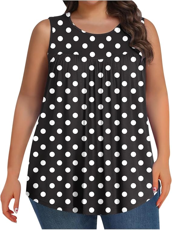 Women Summer Plus Size Tank Tops Trendy Loose Flowy Oversized Crewneck Sleeveless Tunic Spring Beach Vacation Clothes