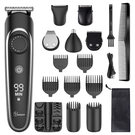 Hatteker Beard Trimmer Hair Clipper Trimmer Grooming Kits Electric Shaver Razor for Men Mustache Nose Ear Body Precision Trimmer Groomer Multigroom IPX7 Waterproof Cordless 6 in 1
