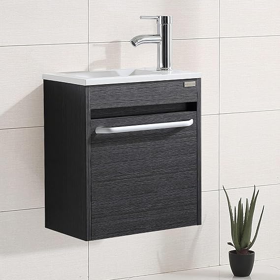 16 Inch Bathroom Vanity with Sink, Bathroom Cabinet Vanity for Small Space, Wall Mounted Floating Cabinet Set with Soft-Close System Pop Up Drain