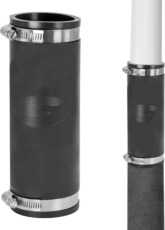 Fernco XL 1056-1502 1-1/2 in Flexible Pipe Coupling, Extra-Long 6.88 in DWV Sewer/Drain Connector, Fits OD 1.652.00 in, Cast Iron/PVC/Lead/Steel