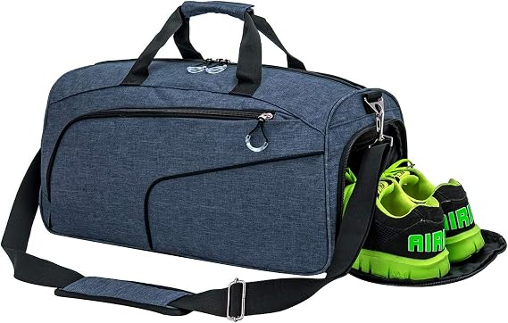Sports Gym Bag with Shoes Compartment &Wet Pocket Gym Duffel Bag Overnight Bag for Men and Women(Blue)
