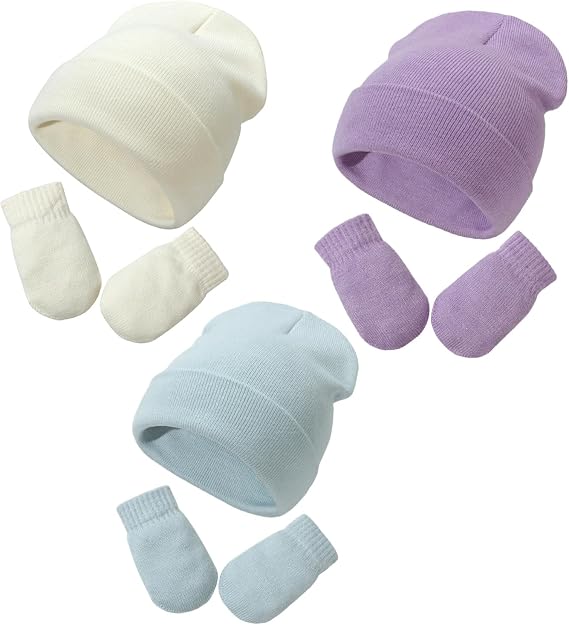 Baby Beanie Hat Gloves Set, Kids Winter Warm Knit Hat with glvoes,Toddler Soft Beanie for Little Boys Little Girls Children