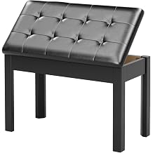 Duet Piano Bench with Hidden Storage, Padded Keyboard Bench for Pianist, Heavy-Duty Seat Stool for Sheet Music Organization, Black, Solid Wood