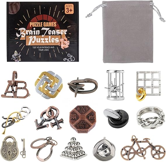 Pack of 15 Metal Puzzle Games Metal Puzzle IQ Games Patience Games Metal Puzzle Skill Game Toy Gift Set for Adults Teenagers