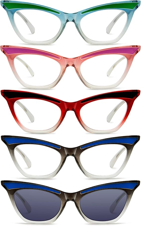 5 Pack Stylish Cat Eye Reading Glasses for Women - Cute Ladies Reader