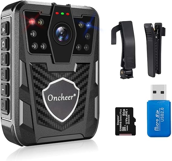 ONCHEER 1080P Sport Body Camera, with 32G TF Card Shoulder & Waist Clips, Police Body Cam Long Time Record, Personal Body Worn Cameras for Law Enforcement, Security Guards, Bike Trip