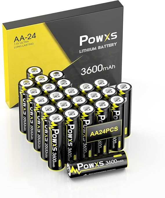 POWXS 3600mAh AA Lithium-Iron Batteries 1.5V 24 Pack