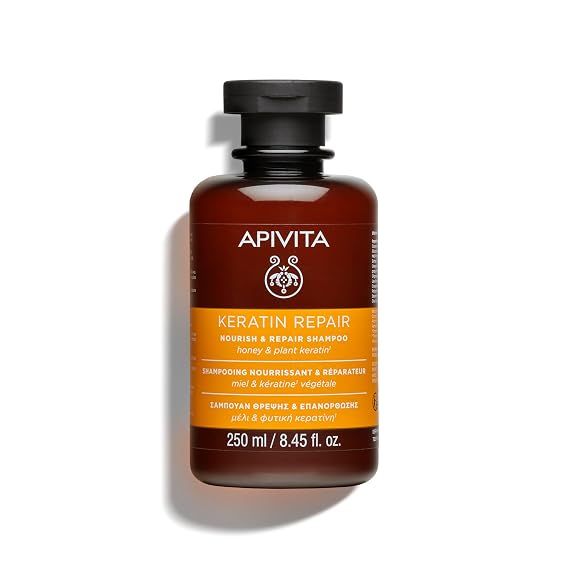 Apivita Keratin Repair Shampoo, Nourishes & Repairs Dry, Damaged Hair with Honey & Plant Keratin, Silicone-Free | With Honey & Plant Keratin, nourishes & repairs, frizz control, split ends