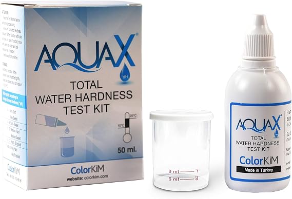 AQUAX Yerli Üretim, 50 mL Toplam Su Sertlik Test Kiti | Basitçe Damlat Gör yöntemi | Kalibrasyon gerekmez!
