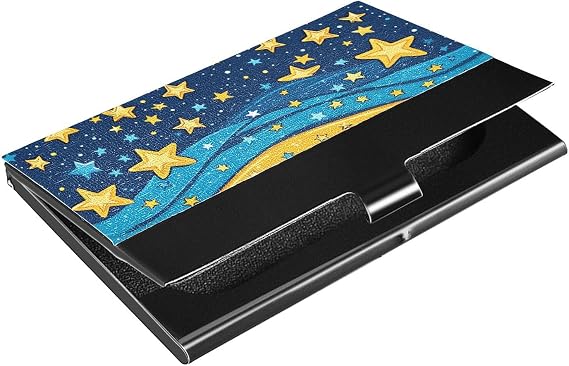 Ribbon Star 4th Of July Independence Day Slim business card holder travel With Leather & Stainless Steel card case for Business Meeting Use