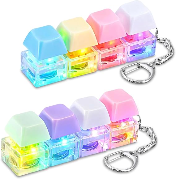 2Pcs Light Up Keyboard Fidget, Colorful Fidget Keyboard with 4 Buttons, Funny Stress Relief Keyring, Ideal Stress Relief Gifts for Adults
