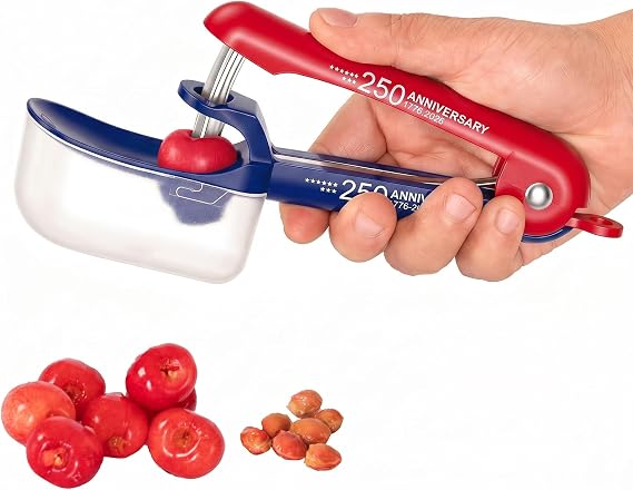 Cherry Pitter - Makmzoon Stainless Steel Cherries Corer Pitter Tool with Hand-held Push Design, Save Time & Space for Making Cherry Jam with Lock Design