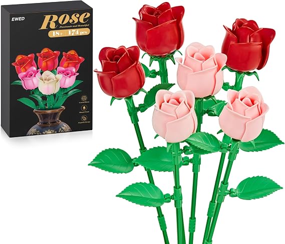Rose Flower Building Set: Artificial Flowers Botanical for Adults Her