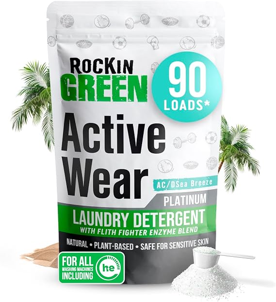 Rockin' Green Active Wear Laundry Detergent Powder AC/D Sea Breeze 90 Lds