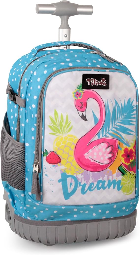 Tilami Rolling Backpack for Kids 18 inch Boys and Girls Laptop Backpack,Blue