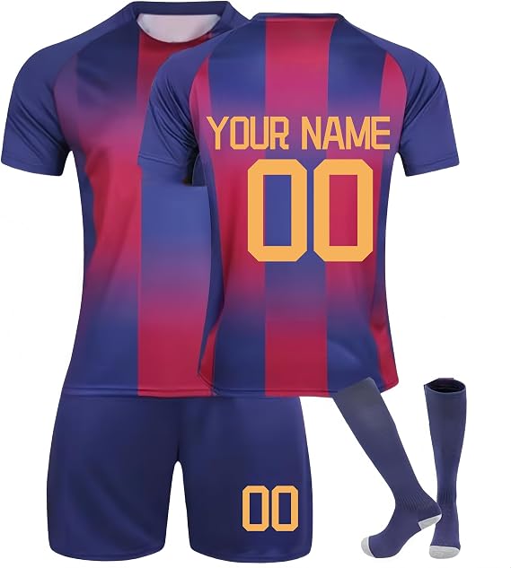 Personalized Football Kit for Kids & Adults - Custom Soccer Jersey with Your Name & Number, Boys Training Shirt, Shorts and Socks Set - Football Gift for Youth/Men