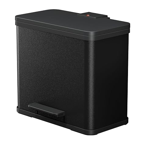 Hailo 0630-260 Oko Duo Plus L Kitchen Trash Can with 2.4 Gallon Bins, (16.9" x 18.5" x 13.3") Rectangular Dual Compartment Recycling Step, Removable Inner Buckets with Soft-Close Lid, Black
