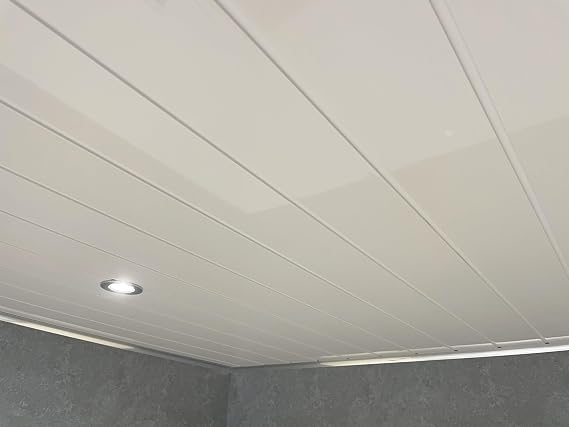 Gloss White Twin Embedded PVC Ceiling Panels Bathroom Cladding Shower Wet Wall (4 Panels)