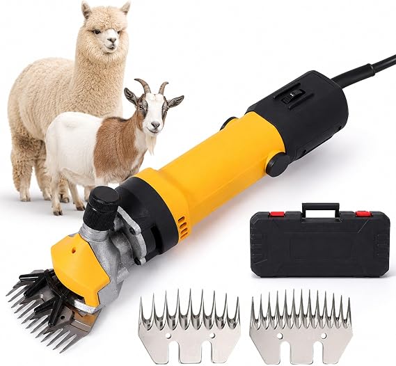 Corded Sheep Clippers 850W, Farm Livestock Shearing Kit with 6 Adjustable Speeds, 3-Metre Power Cord And 9 & 13-Tooth Carbon Steel Blades for Sheep, Goats, Alpacas, 0-3200rpm Yellow