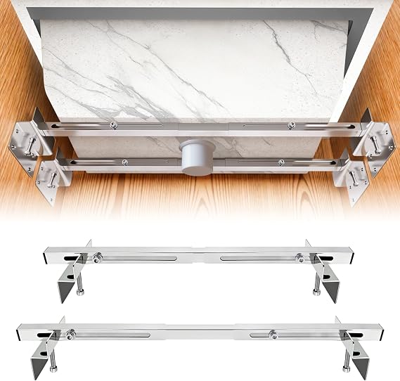 Undermount Sink Brackets, Adjustable Stainless Steel Under Sink Support Kit | 31.8-47.2in(81-120cm), Heavy Duty Undermount Sink Support Brackets, Adjustable Stable Frame for Under Counter Sink