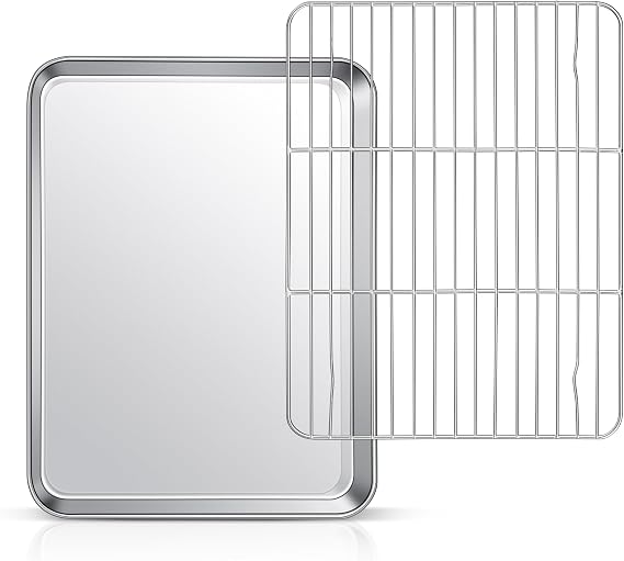 12.5 Baking Sheet Pan with Rack, Joyfair Stainless Steel Toaster Oven Tray