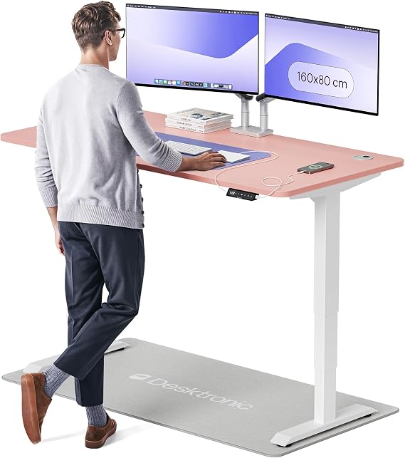 Desktronic HomePro Standing Desk – 160 x 80 cm Height Adjustable Desk with Electric Dual Motor, Touchscreen Controller & Integrated USB/USB-C, 3 Memory Presets