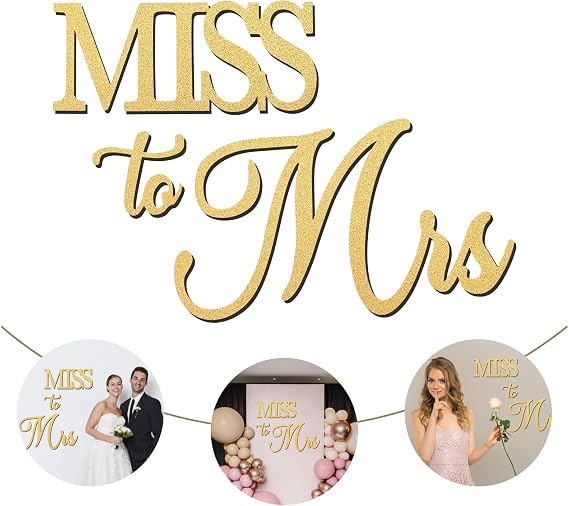 Miss to Mrs Wood Sign - Glittering Gold- Laser Cut Wedding Decor | Elegant Bridal Shower & Engagement Party Decoration | Bride-to-Be Celebrations