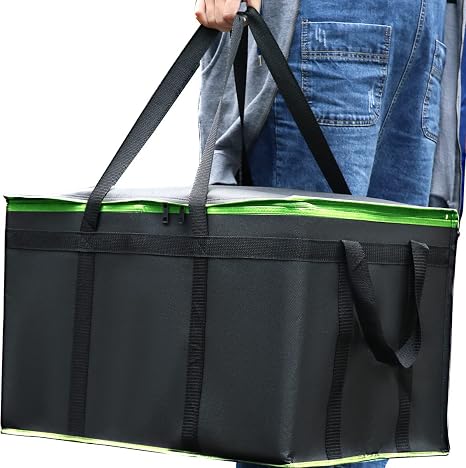 2 Pack L-Large Insulated Grocery Shopping Bags, Green, Reusable Bag,Thermal Zipper,Collapsible,Tote,Cooler,Food Transport hot and Cold,for instacart,Camping,Recycled Material delivery Groceries,