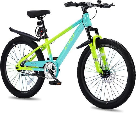 24 Inch Kids Single Speed Mountain Bike for Boys Girls Ages 8-12, Lightweight Youth Bicycle with Front Suspension Fork, Front & Rear Disc Brakes, Adjustable Seat
