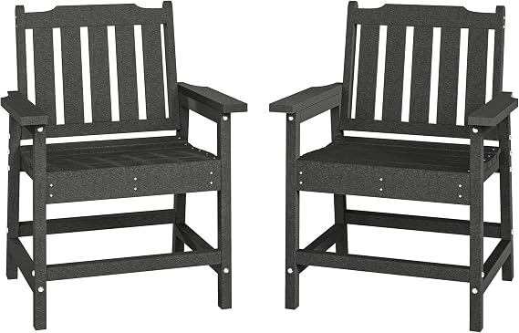 Outsunny All-Weather Patio Chairs Set of 2 Heavy Duty Wood-Like Gray