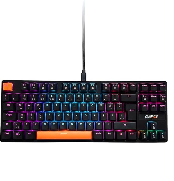 Mekanik Hissiyatlı Kablolu RGB Gaming Klavye, 89 Tuşlu Tenkeyless Kompakt Tasarım Oyuncu Klavyesi, FPS Oyuncu Ekipmanı, Siyah - Mavi Switch Oyuncu Klavyesi KB-04