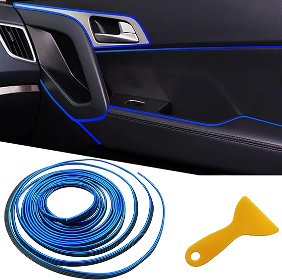 Car Interior Trim Strips,Universal 9.8 ft Car Electroplating Decoration Styling Door Dashboard, Flexible Interior Trim Accessories with Installing Tool(Blue)
