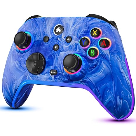 JAVRUNWOF Switch Controller-Wireless-Switch-Pro-Controllers-Blue Compatible with Switch/Lite/OLED,1200mAh Rechargeable Remote Gamepad Joystick with 10 RGB Led Light,6-Axis Gyro,Turbo,Wake Up,Motion