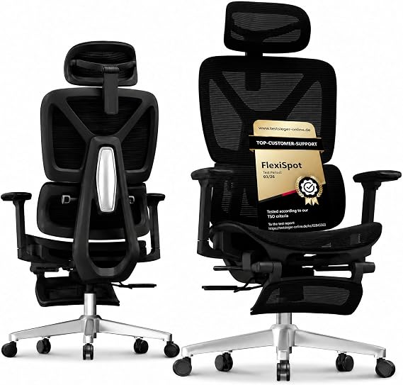 FLEXISPOT ErgoX Ergonomic Office Chair with 5D Lumbar Support, 3D Headrest & Armrests, Adjustable Seat Depth, Breathable Mesh and 130kg Capacity for Gaming, Home and Office (Black)