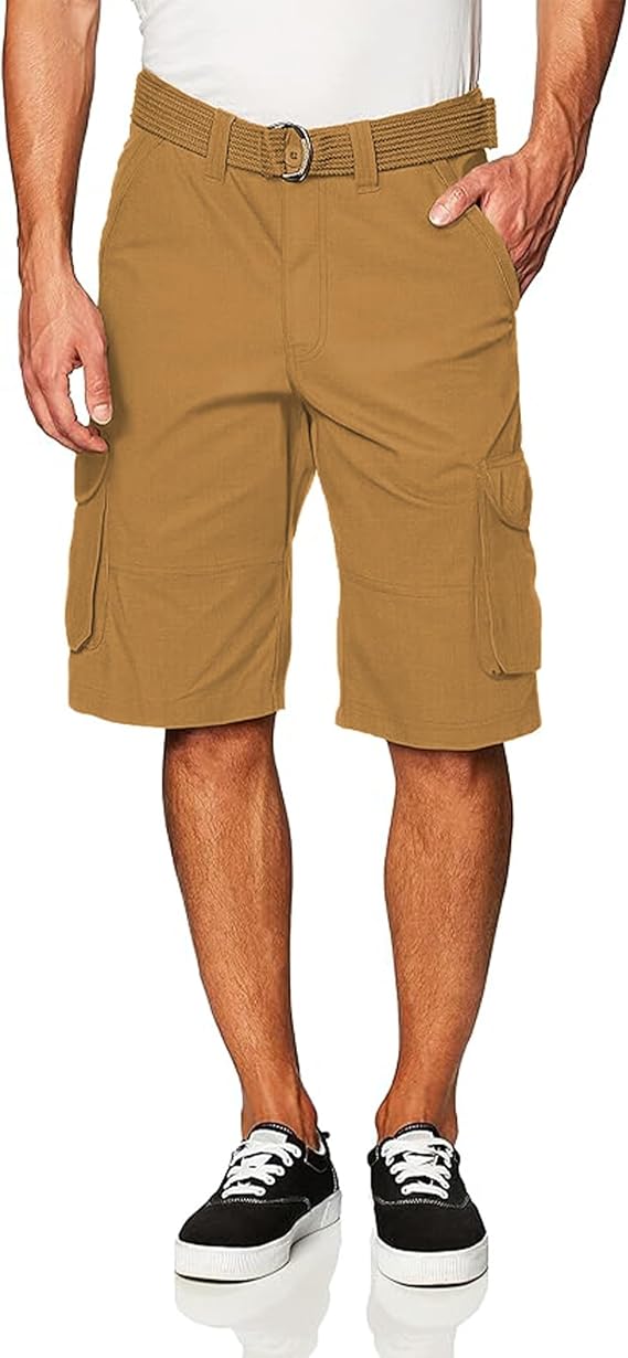 Southpole Men's Multi Pocket Ripstop Cargo Shorts with Belt, Inseam 12"