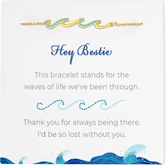 Silver Bracelets for Women, 925 Sterling Silver Wave Bracelets for Mom Bestie Sister Best Friends Gifts, Dainty Bracelet Jewelry for Daughter Graduation Birthday Friendship Gifts