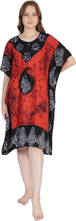 Onekbhalo Women's Kaftan Dress Beach Cover Up Tribal Ethnic Print Plus Size V-Neck Loose Kimono Maxi Dress Night Dress (Orange, XX-Large)